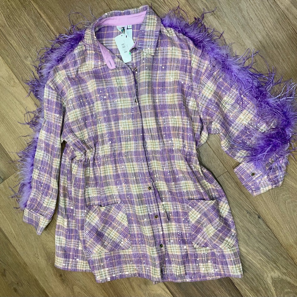 NWT Queen of Sparkles - Purple Flannel Feather Dress
